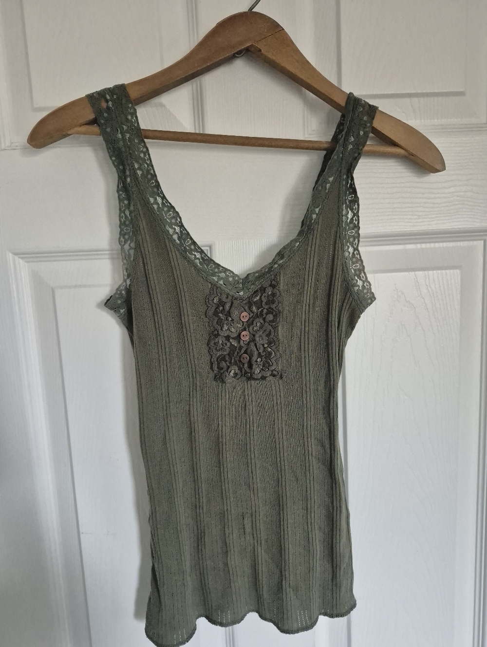 Y2K Original Lace-Trim Sage Ribbed Tank